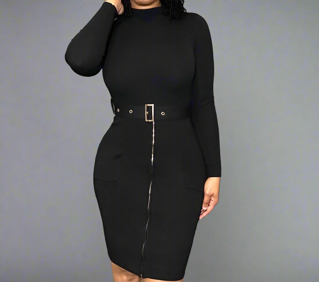 BLACK DEMI MIDI DRESS