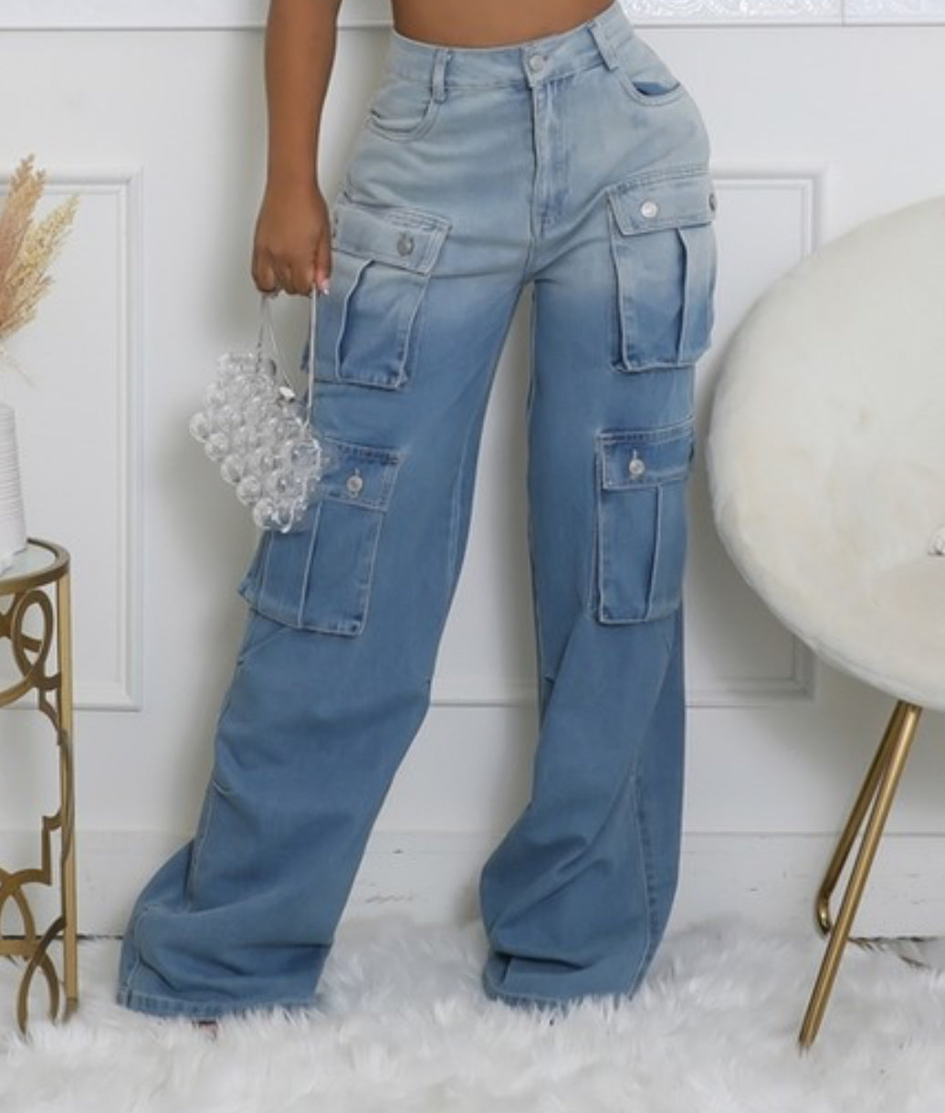Two-Toned Cargo Style Jeans