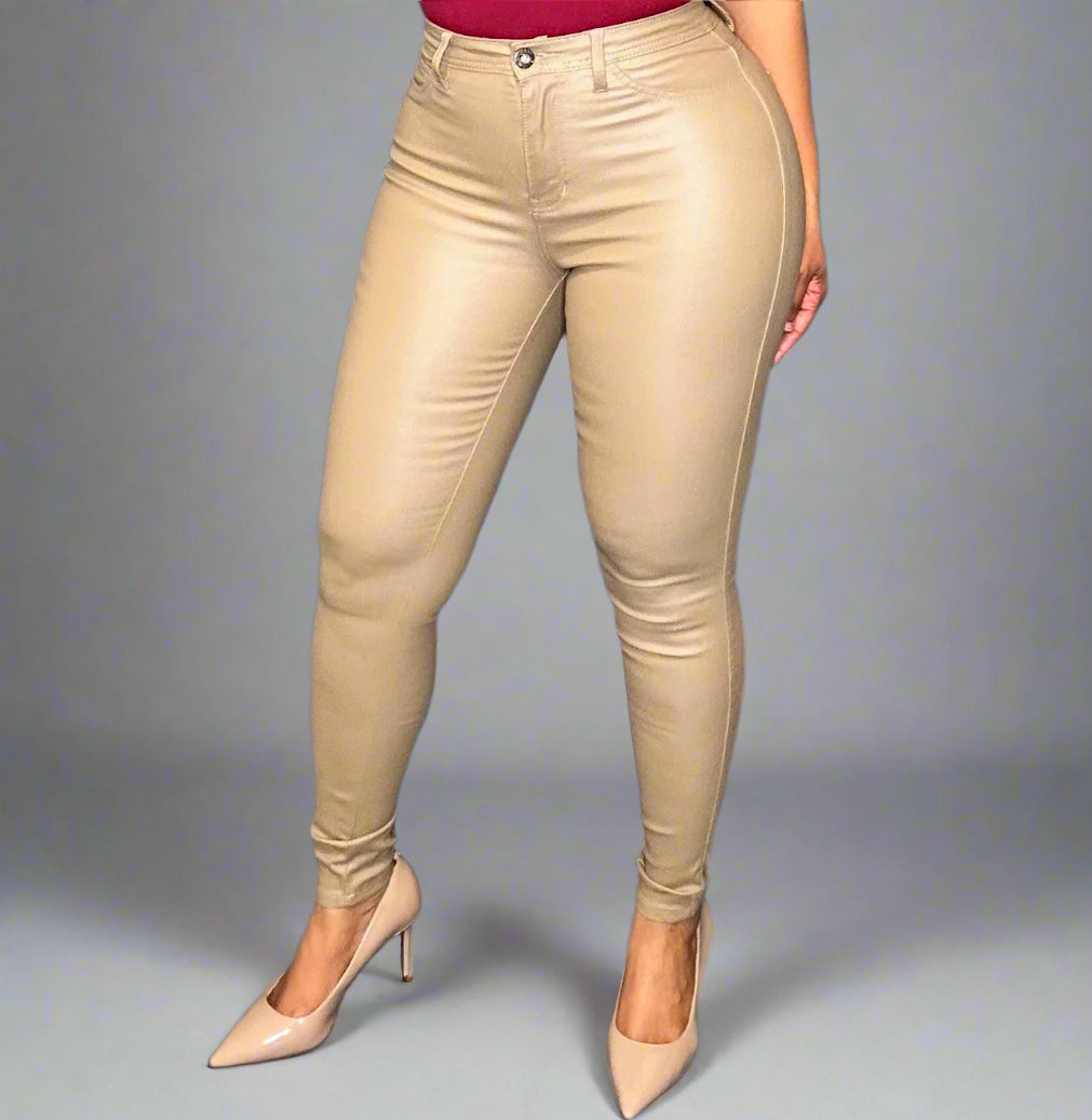 KHAKI MADE FOR ME FAUX LEATHER PANTS