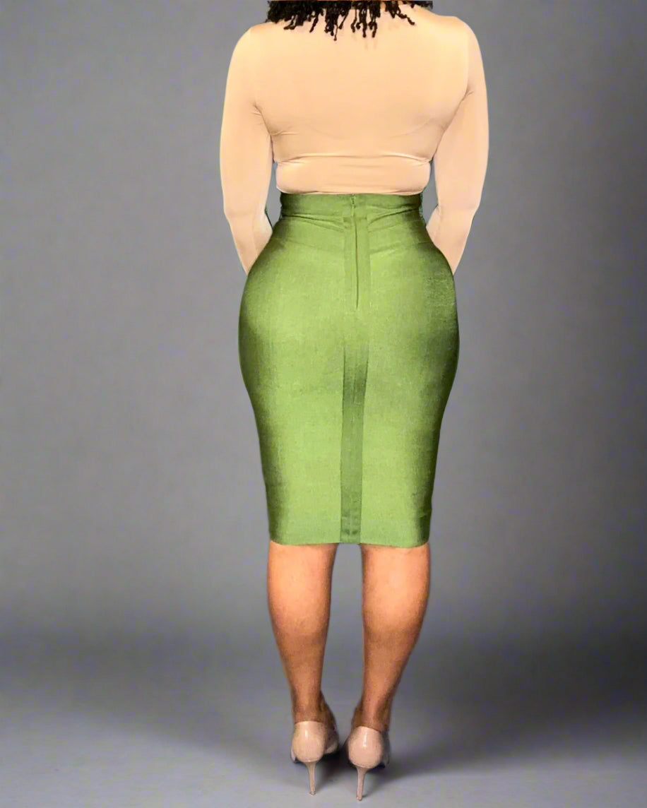 OLIVE DOUBLE TAKE BODYCON MIDI SKIRT