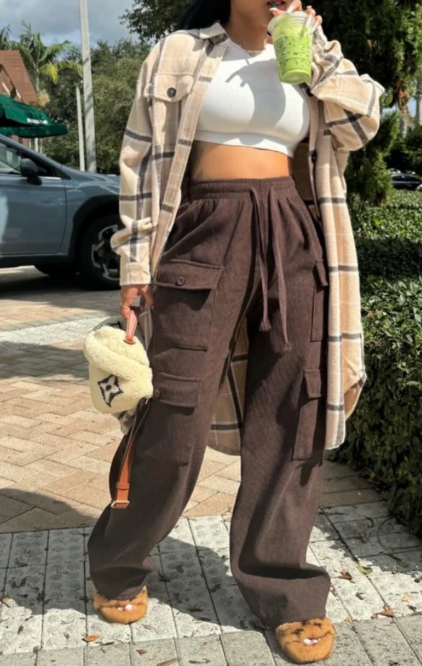 NUDE AND BROWN FLANNEL ME SHACKET